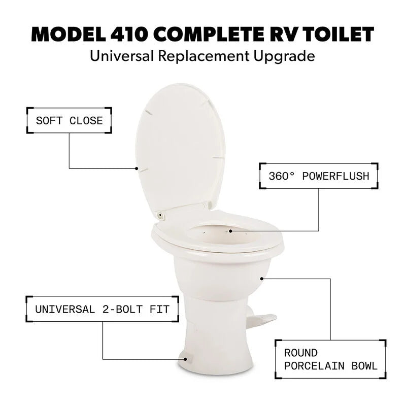 Dometic Model 410 Complete RV Toilet – Standard Height Porcelain Bowl (White)