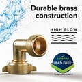 Camco 90-Degree Hose Elbow For RVs — Solid Brass Construction— Certified Lead-Free — Features Convenient Easy Grip Connector — For RV Water Hoses, Residential Outdoor Faucets, & More